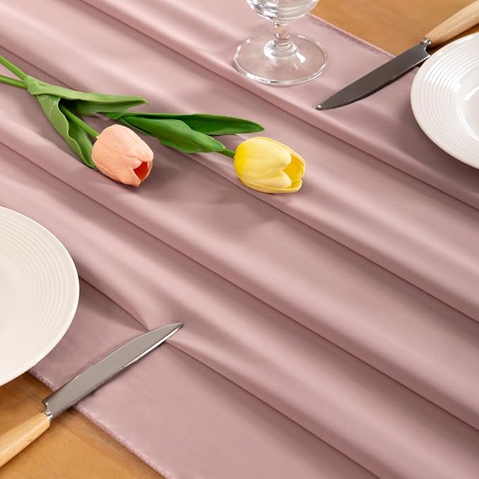 Dusty Rose Chiffon Table Runner Summer Boho Wedding Birthday Party Decor | 14ft - Image 2