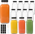 GUANENA 12 Pack Glass Drink Bottles, 12 OZ Vintage Square Water Bottles by GUANENA