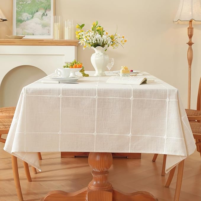 Zobesta Linen White Table Cloth Rectangle 53 x 86 Inch, Cotton Linen Tablecloth Rectangle Heavy Weight Washable Farmhouse Soft Boho Tablecloth for Kitchen, Outdoor, Party, Holiday, Picnic, Dining