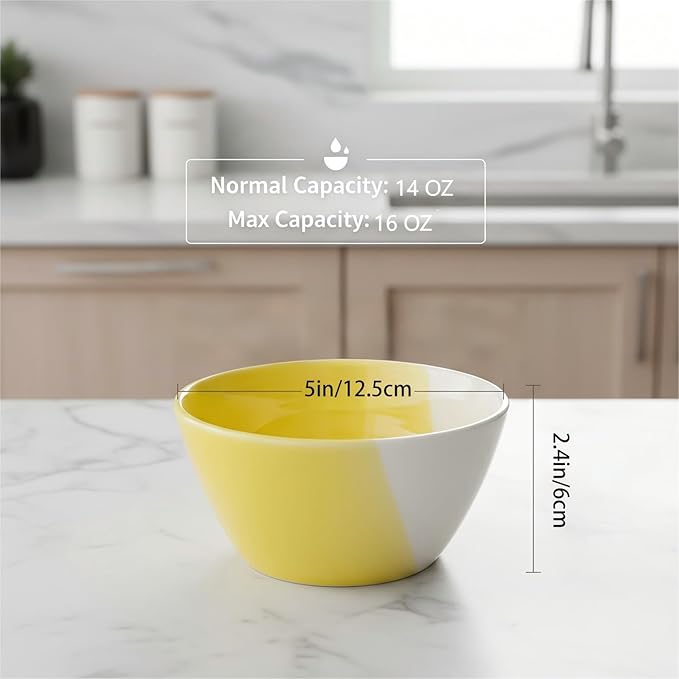Porcelain 12 oz Small Bowl Sets, Ceramic Stoneware Bowls, 5 Inch Bowls for Desert, Snack, Fruit, Side Dishes, Rice, Kitchen Prep, Microwave Safe - 5 Inch, Set of 6, Multicolor