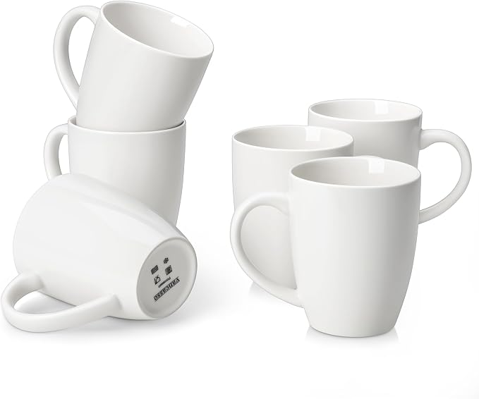 vancasso White Ceramic Coffee Mug Set of 6, 16 Oz Tea Cups by vancasso