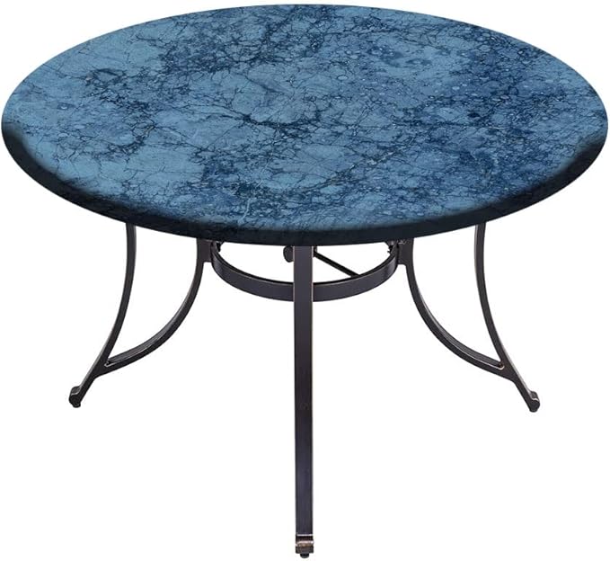 Small Round Tablecloth, Marble Washable Polyester Table Cloth for, Abstract Crack Pattern, Fit Round Tables 32inch Diameter, for Dinner Kitchen Party Decoration, Blue