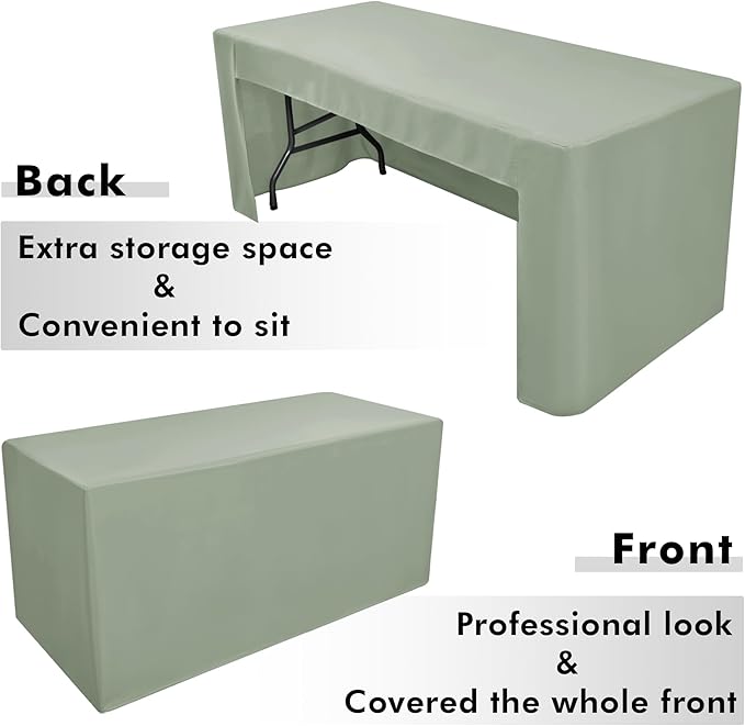 Nasitos 2 Pack Sage Green 8ft Tablecloth Fitted-Open Back Folding Table Cover Washable and Wrinkle Resistant Table Cloth for Trade Show, Book Fair, Career Fair, Convention, Events