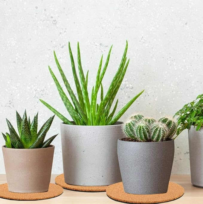 6 Pieces Cork Plant Coasters, 6 Inch Cork Plant Mats, Cork Coaster for Planters, Plant Coasters for House Plants Indoors (Nude & Black)