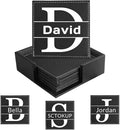 Custom Leather Coaster, Personalized Set of 6 Coasters for Drinks with Holder, DIY Logo Name Image, Durable, Non-Slip, Waterproof Leather Coaster for Home, Office, Bar, Cup Housewarming