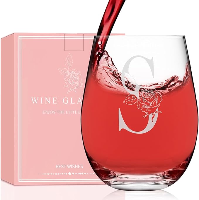 Valentines Day Gifts for Her, Gifts for Women Her Friend Mom Grandma Wife Sister Bridesmaid Nurse, Birthday Galentines Mothers Day Christmas, Personalized Initial Customized Wine Glasses 18OZ(S)