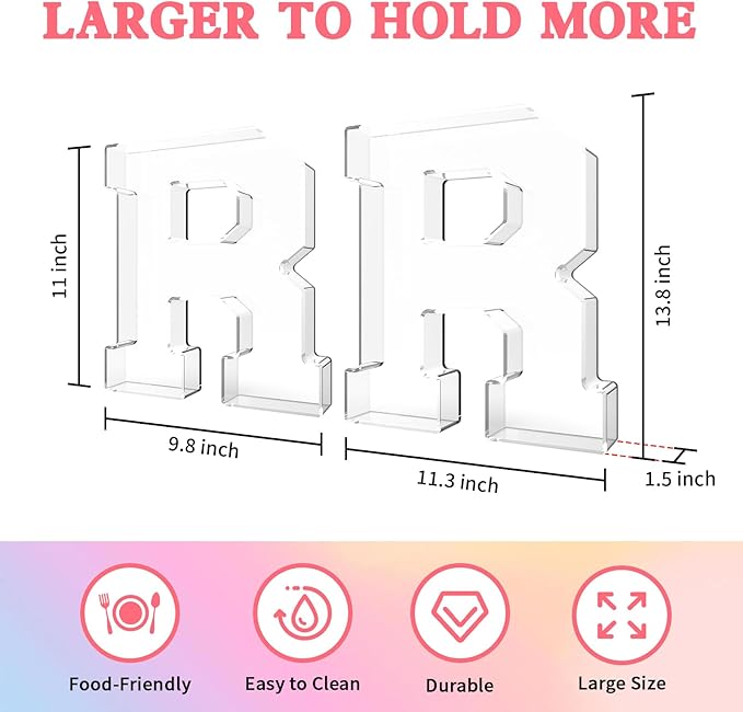 13.8" Acrylic Letter Charcuterie Tray, Charcuterie Letters Fillable Box for Food, Reusable Serving Cake Candy Dish Display Tray for Birthday Anniversary Party Decoration (Letter R)