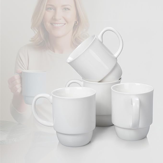 Stackable Porcelain Coffee Mug Set of 4 – 20oz Jumbo Capacity, Space-Saving by Unknown