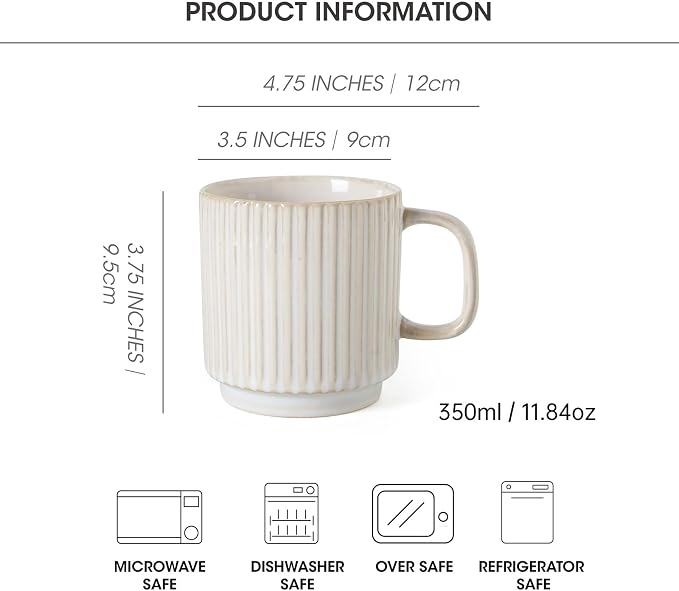 Coffee Mugs Set of 4, 12 Oz Vintage Ceramic Coffee Mugs, Porcelain Tea Cups - Image 2