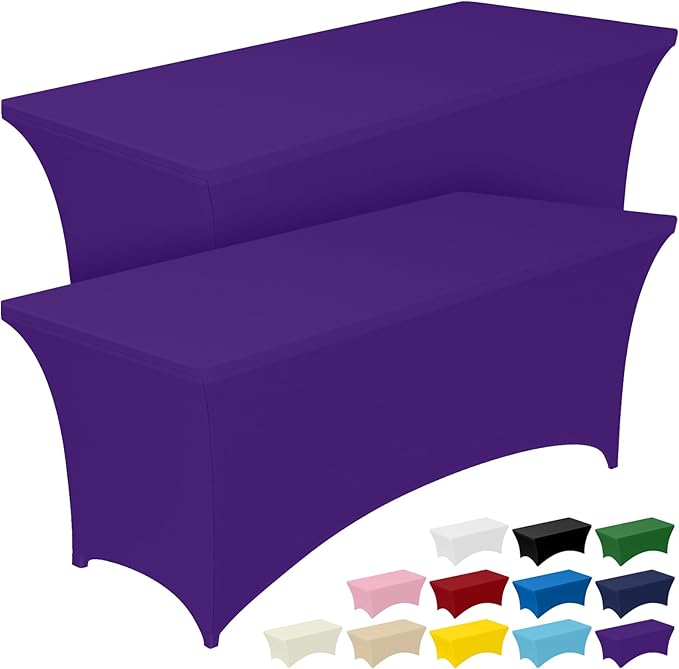 Pureegg Spandex Tablecloth 6ft - 2 Pack, Fitted and Tight Cloth for Rectangle Table, Wrinkle-Free and Stretch Table Cover for Party, Wedding, Banquet and Birthday, Purple