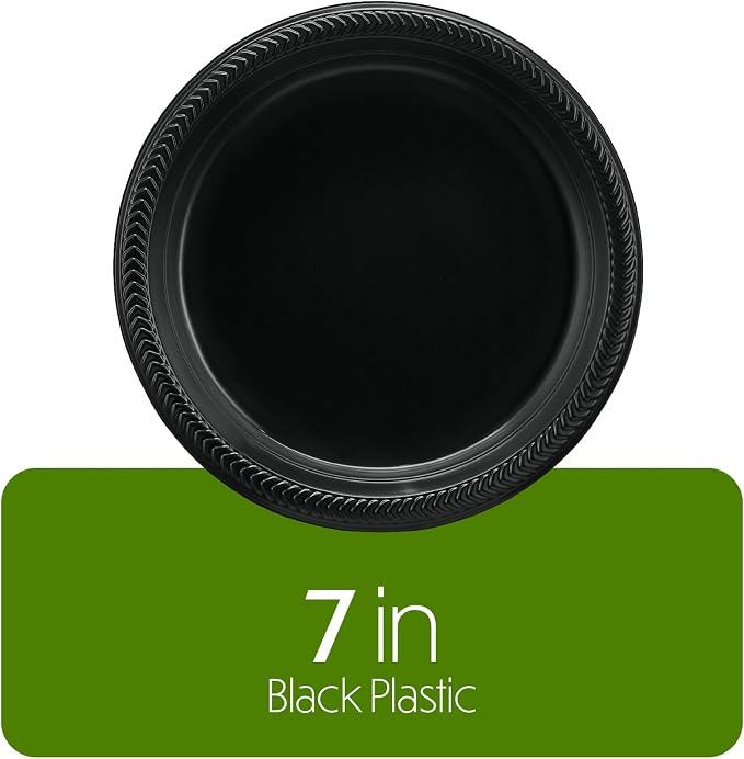 PLASTICPRO 400 PCS Black Plastic Plates Light Weight 7 Inch Plastic Dinner - Image 5