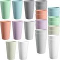 HEYCOME Set of 16 Wheat Straw Cups, Reusable Plastic Cups Sets, Water Glasses by StayHealthyStayHappy