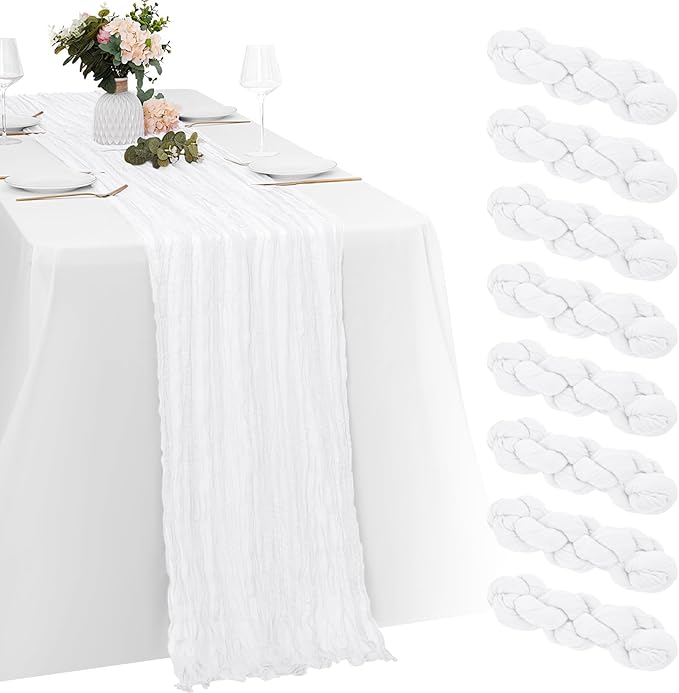 8 Pack White Cheesecloth Table Runners 20x120 Inch Gauze Table Runner Cheese by Yorcari