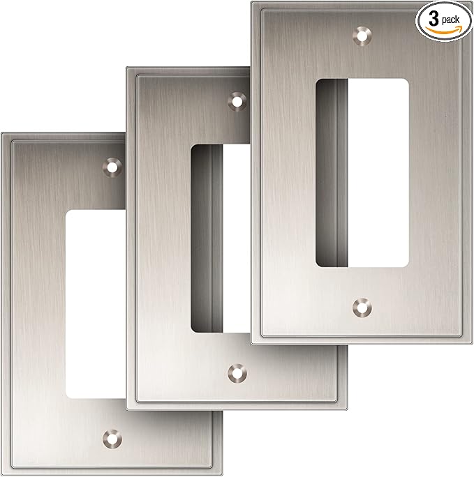 Henne Bery Soft Modern Decorative Wall Plate Switch Plate Outlet Cover (Single Decorator 3PK, Satin Nickel)