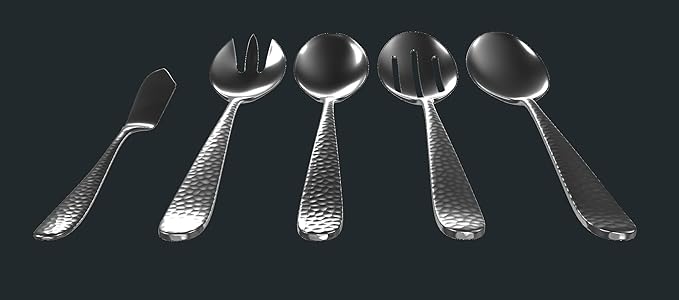 Matte Silverware Set, 18/10 Stainless Steel Satin Flatware, Modern Brushed Finish Cutlery, Dishwasher Safe & Durable, Built to Last (10-Piece Serving Set, Fidenza Hammered)