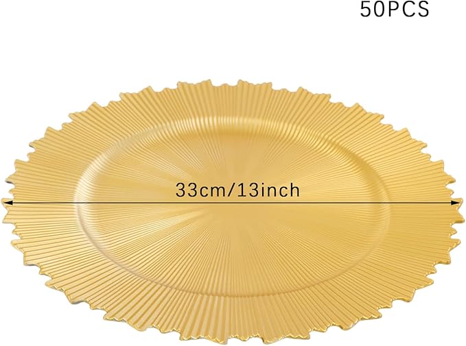 50 Pcs Charger Plates Set, Round Charger Plates, Reusable Serving Plates Embossed Rim Plastic Chargers Plate Decorative Round Plate Chargers for Dinner Plate Table Wedding Shower Decoration