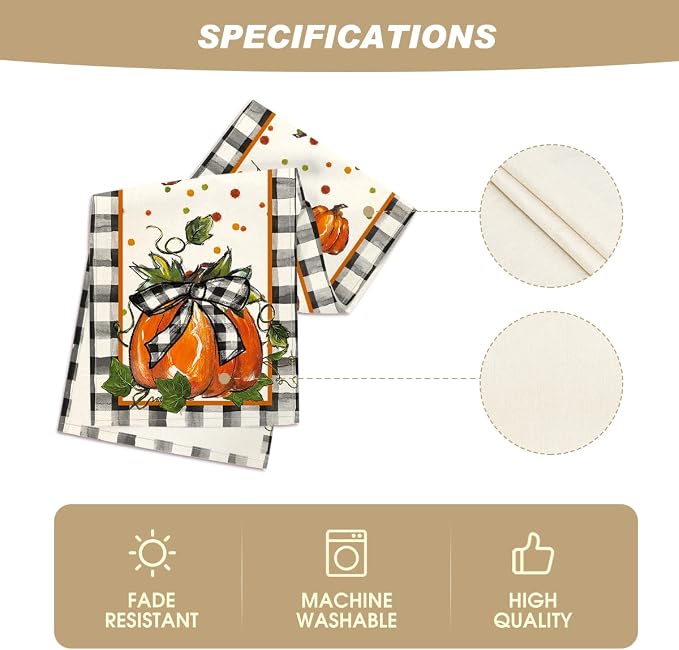 Artoid Mode 210 GSM Fall Table Runner 13x72 Inch Home Party Decor | Pumpkin Bow - Image 5