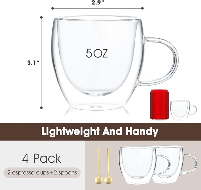 VENVENWEAVS Espresso Cups Set Of 2, Double Wall 5OZ Hand Blown Espresso Shots - Image 2