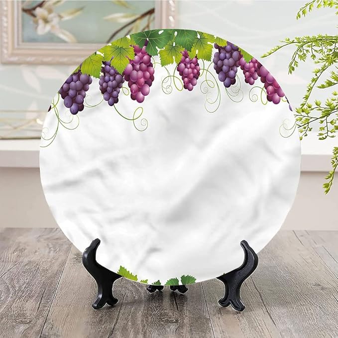 Ceramic Plates, Vineyard Decorative Ceramic Plates, Leaves and Ripe Grapes, 7 Inch, for Dining, Parties, Wedding, Multicolor