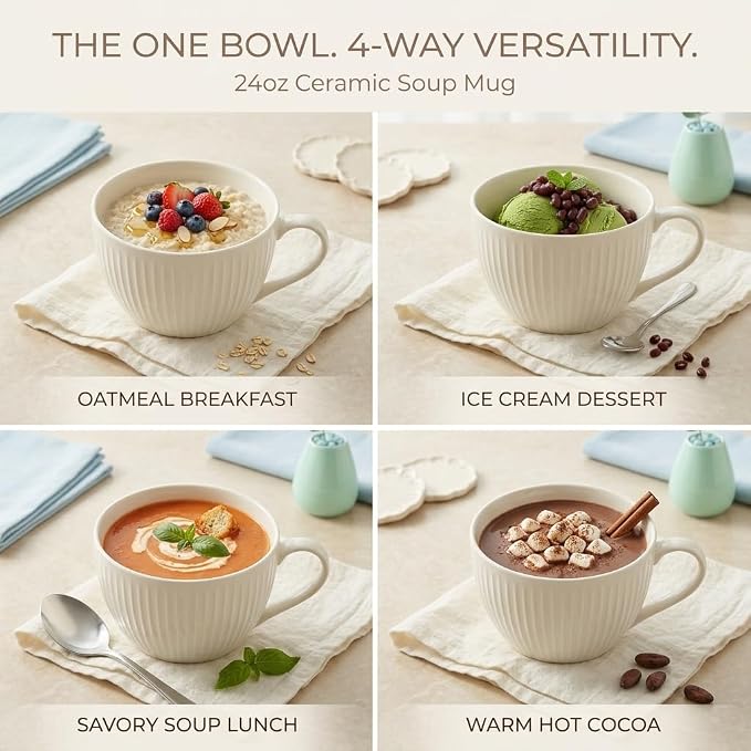 24oz Soup Mug with Handle & Lid, Microwave Soup Bowl/Cup, Ice Cream and - Image 4