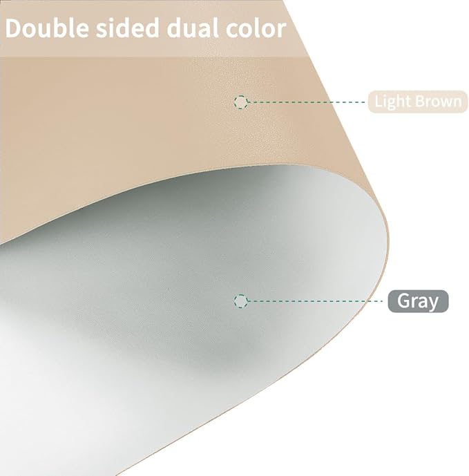 Round Table Pad, 1.8mm Thick, 41 Inch Diameter, Leather Table Cover and Protector for Dining Table Top (Light Brown+Gray)