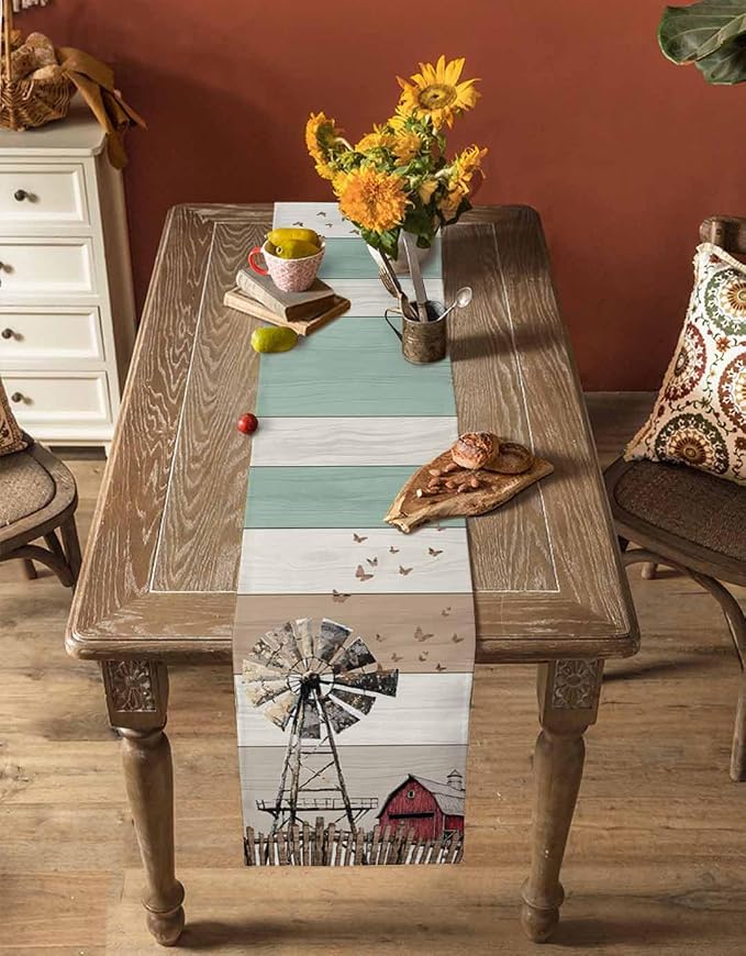 Farmhouse Windmill Table Runners 60 Inches Long, Cotton Linen Fabric Table - Image 4