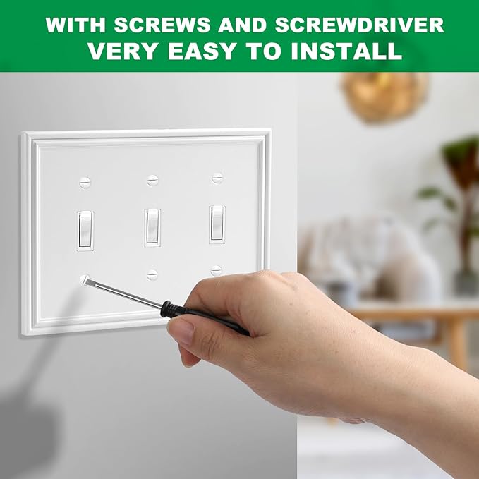 Decorative Wall Plate Light Switch Cover Decorator Outlet Covers Rocker Switch Plates Bamboo Fiber Material Wall Plates for Kitchen Bathroom (3 Gang Triple Toggle-1 Pack)
