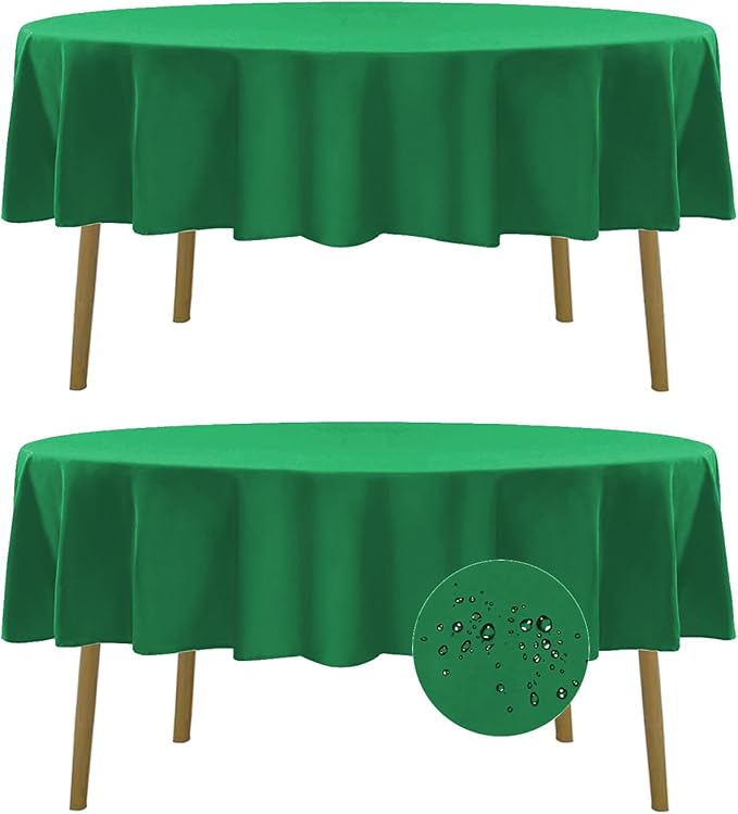 Fokitut 2 Pack Waterproof Round Tablecloth, 70 Inch, Stain Resistant and Wrinkle Polyester Table Cloth, Fabric Table Cover for Kitchen Dining, Wedding, Party, Holiday Dinner-Emerald
