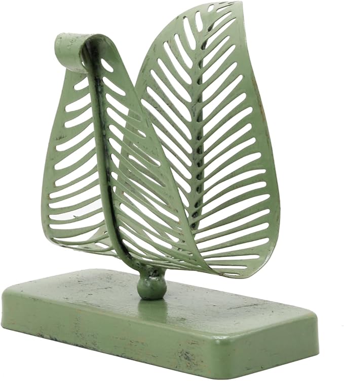 OwlGift Freestanding Modern Napkin Holder with Leaf Design, Tabletop Tissue Dispenser, Napkin Storage Organizer – Rustic Green