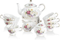 Sweejar Porcelain Tea Set Vintage Floral, British Relief Gold Rim Teapot Cup by Sweejarco1949