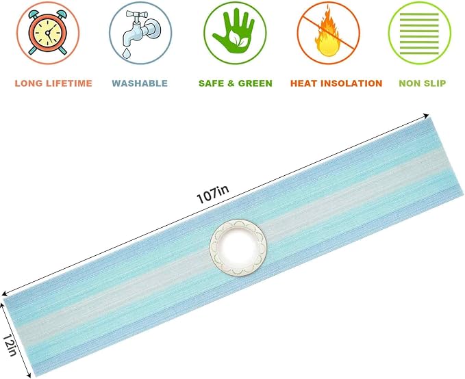 GIVERARE Table Runner, 12x108 in Heat-Resistant Woven Vinyl Long Tabletop - Image 3