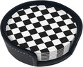 Black Checkered Leather Coasters Set of 6 by Unknown