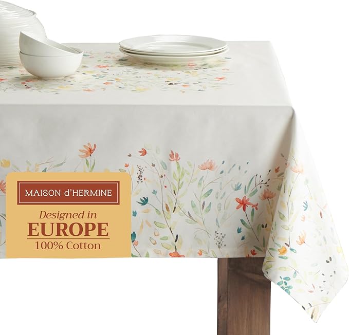 Maison d' Hermine Table Cloth Rectangle Table 100% Cotton 70 x 140 Inches Tablecloth Reusable Decorative for Dining Room Farmhouse Home Valentines Day Decorations Spring Summer - Colmar