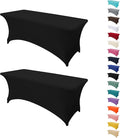 2Pack 4FT Table Cloth for Rectangular Fitted Events Stretch Black Table Covers Washable Spandex Tablecloth Protector for Party, Wedding, Cocktail, Banquet, Festival