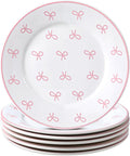 Honeydak 6 Pcs 6 Inch Pink Bow Ceramic Plates Coquette Bachelorette Tableware by Honeydak