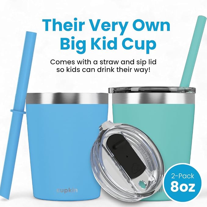 CUPKIN Toddler Cups with Straws, The Original 8 oz Stackable Stainless Steel - Image 2