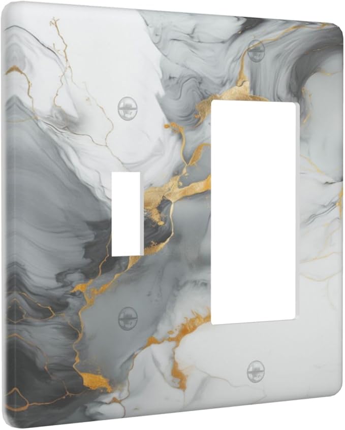 Light Switch Cover Gray/Gold Marble Abstract Modern Luxury 2 Gang Toggle Rocker Combo Socket Cover Wall Plates Decorative Switch Plates and Outlet Covers for Bathroom Bedroom Decor