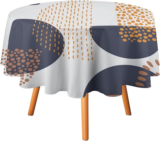 Abstract Modern Art Mid Century Round Tablecloth, Mid Century Rustic Boho Art Pattern Tablecloth for Home Party Dining Room Kitchen Decor 50Inch(127cm)