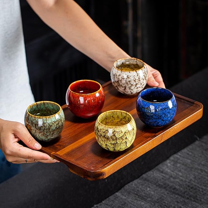 5Pcs Ceramic Tea Cup Set, 6oz Chinese Tea Cups - Image 3