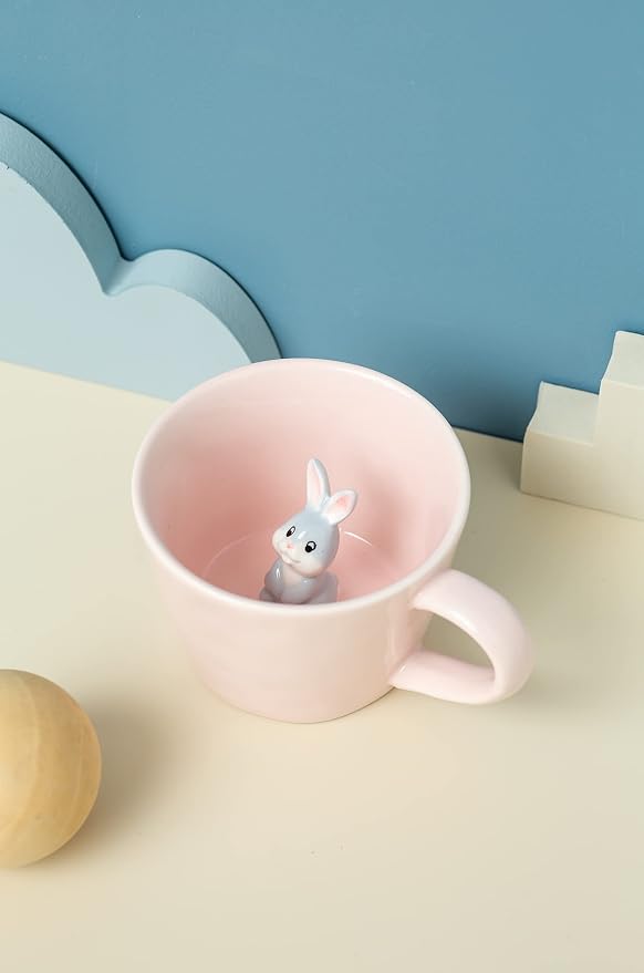 DIHOclub Rabbit Ceramic Cup Hidden 3D Animal Inside Mug, Cute Cartoon Bunny - Image 3