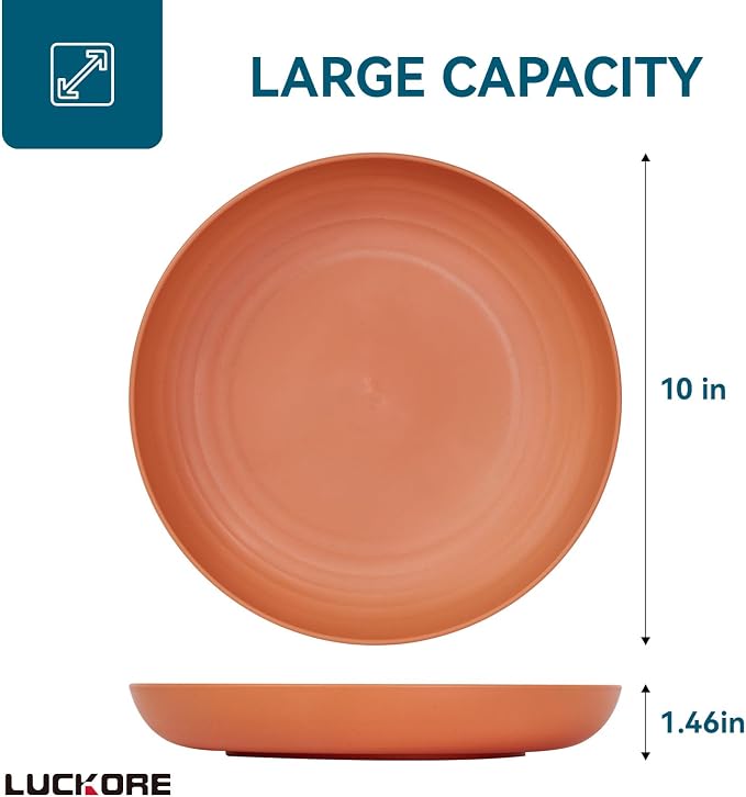 Luckore 10 Inch Wheat Straw Plates Deep Dinner Plates Set of 8 Unbreakable | - Image 2