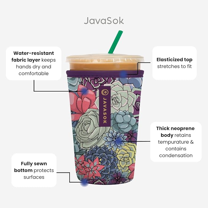 Sok It JavaSok Iced Coffee & Cold Soda Insulated Neoprene Cup Sleeve (Abstract Floral, Medium: 22-28oz)