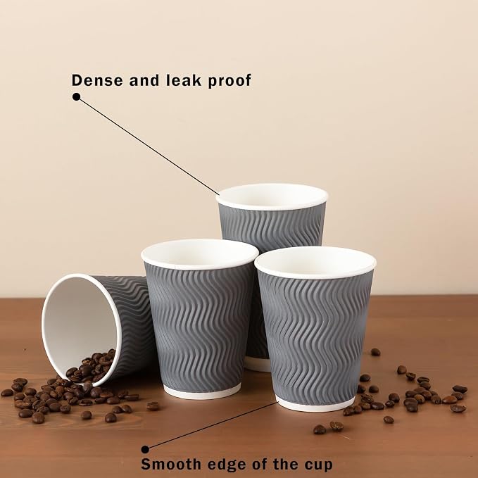Clawsoff 500 Pack 8 oz Coffee Cups Disposable Insulated Paper Cup Gray | - Image 4