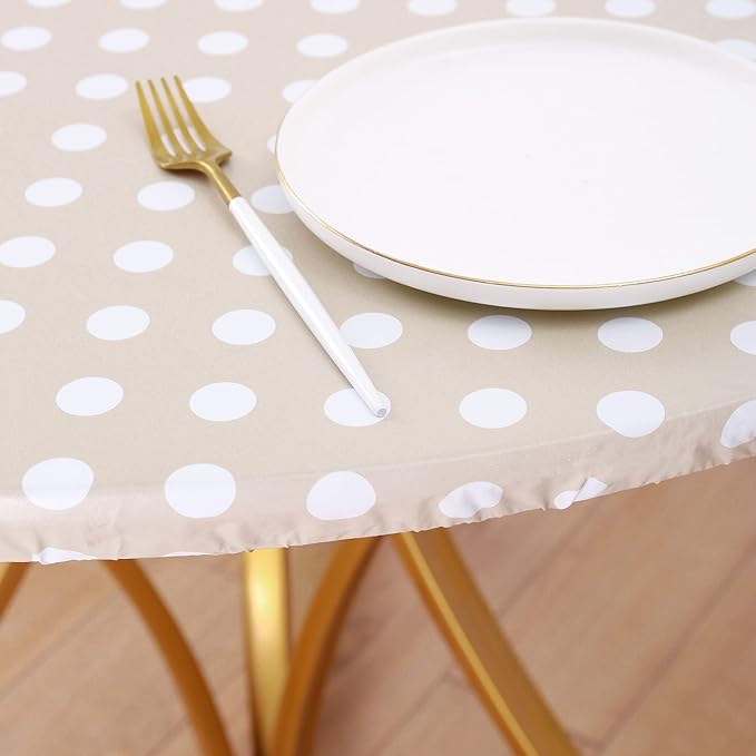 Walrus Round Vinyl Fitted Tablecloth with Flannel Backing Elastic Edge Design Table Cover Waterproof Oil-Proof PVC Table Cloth Stain-Resistant Best for 45"-56" Round