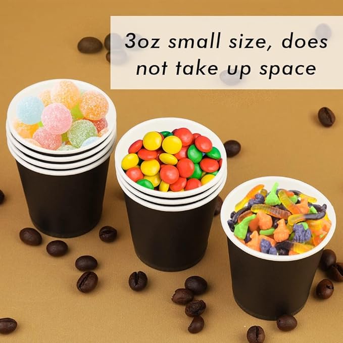 Wuadua 100 Pack 3 oz Black Disposable Paper Cups - Sturdy and Leak-Proof for Parties, Events, Office, Home Use Disposable Mouthwash Cups - Ideal for Hot/Cold Drinks, Smooth Rim Design, Eco-Friendly
