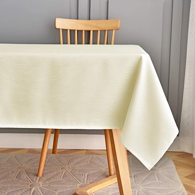 maxmill Jacquard Tablecloth Swirl Design Spillproof Wrinkle Free Heavy Weight Soft Table Cloth Decorative Fabric Table Cover for Outdoor and Indoor Use Oblong 60 x 120 Inch Ivory