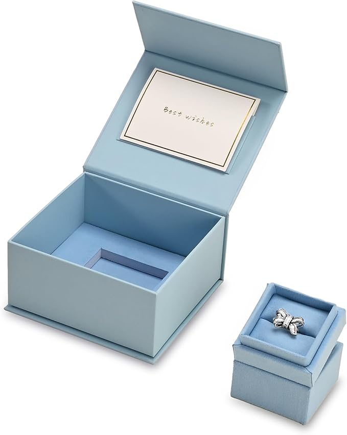 Oirlv Ring Gift Box with Lid Magnetic Boxes for Wedding Proposal Gift Birthday Present with Card(Blue)