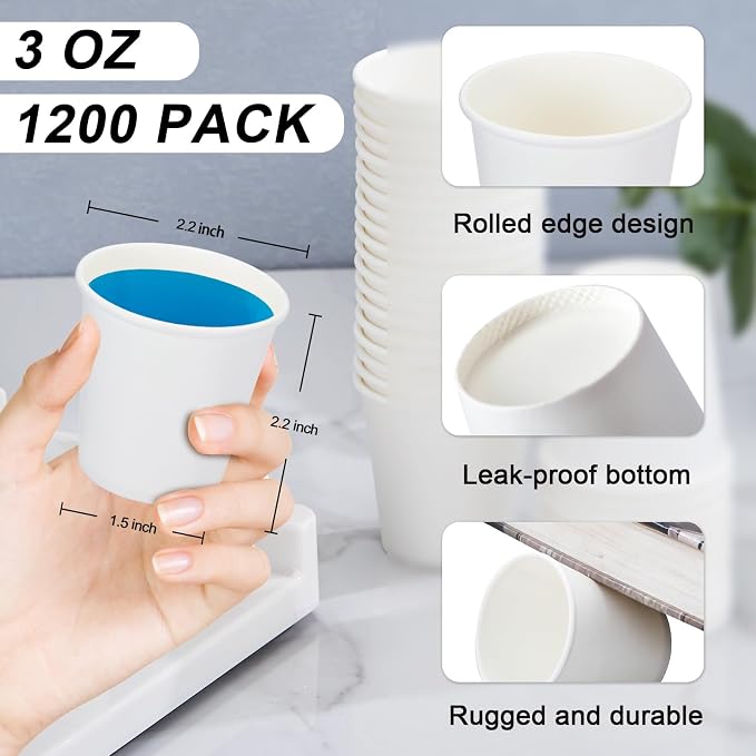 SIUQ 1200 Pack 3 oz Paper Cups, Small Disposable Bathroom Mouthwash Cups | Mini - Image 3