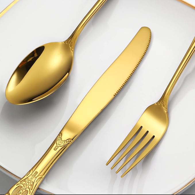 Retro Silverware Gold Set for 4 Stainless Steel Flatware Royal 20 Piece Cutlery - Image 5