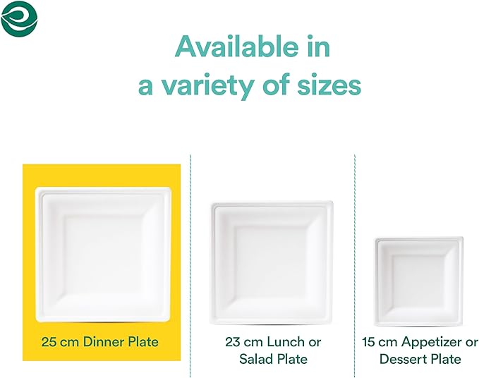 ECO SOUL 100% Compostable Square Paper Plates 10 Inch [100-Pack] Biodegradable Heavy Duty Eco-Friendly Disposable Plates for Dinner, Parties, Wedding & Event(White)